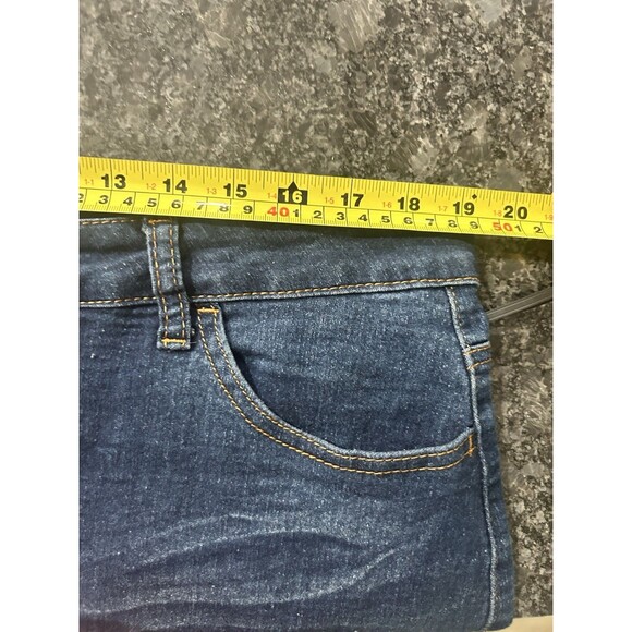 Dark Blue Wash Modest Denim Pencil Skirt Stretch Straight Size XL Frayed Hemline - Picture 7 of 8